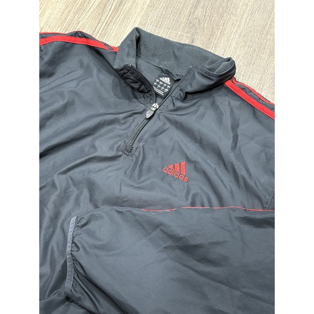 Adidas Mens Quarter Zip Windbreaker Jacket Black Red Stripes Small - Picture 4 of 8